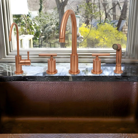 One Handle Black And Rose Gold Drinking Water Filter Faucet Purifier For Cold Water Only Copper Construction With Solid Brass Body And Drip Free Ceramic Cartridge, Durable Kitchen Tap For Clean Tasting Water installed on kitchen sink