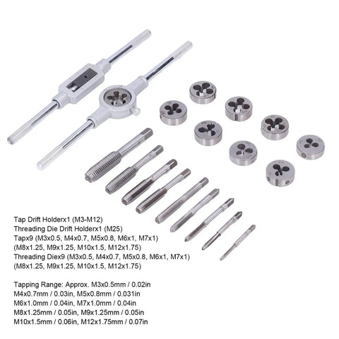 Tap Die Set With Tool Steel Threading Kit For DIY Car Repair And Model Processing Built Tough Cast Iron And Aluminum Tapping Power Tools For Mechanical Transmission And Thread Cutting Projects, M3-M12