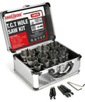 Carbide Hole Saw Kit 19 Piece Set With M35 Cobalt And TiAlN Coated Drill Bits Built Tough 9/16 Inch To 2-1/8 Inch 14-54 mm
