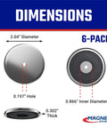 Dimensions of Heavy-Duty Ceramic Round Base Magnets Six-Pack With 35 Lb Pull Each for indoor and outdoor use