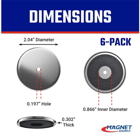 Dimensions of Heavy-Duty Ceramic Round Base Magnets Six-Pack With 35 Lb Pull Each for indoor and outdoor use
