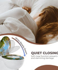 Toilet Seat Round Resin for Bathroom, soft close feature, illustrated with tranquil nature design, enhancing bathroom aesthetics.