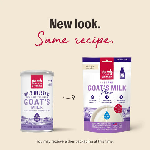 Human Grade Instant Goat Milk Powder Loaded With Probiotics To Settle Doggos And Kittens Tummies While Kickstarting Gut Health Perfect For Mixing Into Any Scoop As A Snappy Daily Nutrition Boost For Happy Fur Families 5.2 Ounces in new packaging design.