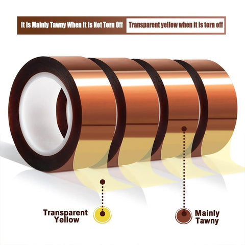 Four Rolls Of 20mm By 16m Heat Transfer Tape For High Temperature Sublimation And Vinyl Press No Residue Easy Peel Polyimide Film Tape With High Temp Adhesive For Clean Precise Sublimation Application