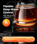 Programmable 10 Cup Drip Coffee Maker With Brew Pause, Adjustable Brew Strength, Keep Warm Control displaying hot coffee pot