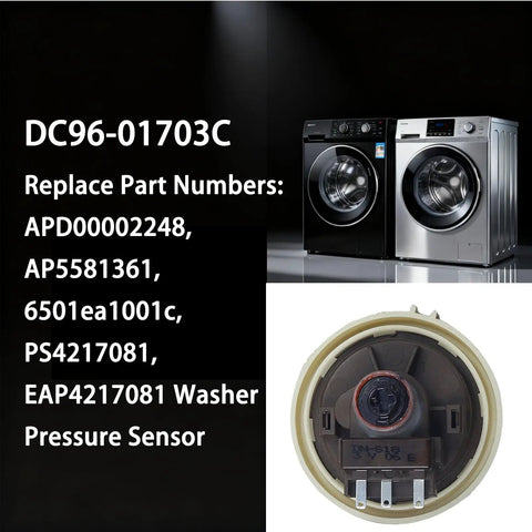 Washer Pressure Switch And Water Level Sensor Replacement for Samsung and LG Washers shown with specifications and compatible models.