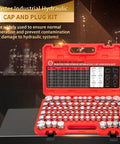 Heavy Duty Pro Grade Hydraulic Cap And Plug Kit With JIC And ORFS Fittings in a red blow-molded case, 4-16 sizes, 160 pieces.
