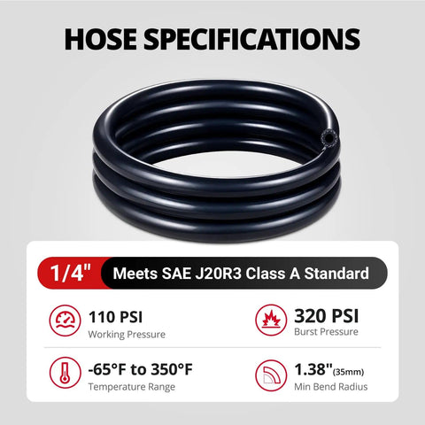 One Quarter Inch Inner Diameter Silicone Heater Hose For Radiator Coolant, Straight SAE J20R3 Class A, 5 ft Black, coiled