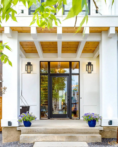 Front porch with Outdoor Wall Light 1 Light Exterior Sconce In Black Finish With Bubble Glass Shade For Porch Patio Garden