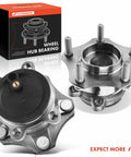 Two Pack Rear Wheel Bearing And Hub Assembly With 5 Lug Compatible With Mazda 3 2014 2015 2016 2017 2018 High Load Ball Bearing For Smooth Quiet Ride And Easy Replacement, shown with packaging displaying wheel hub and bearing details.