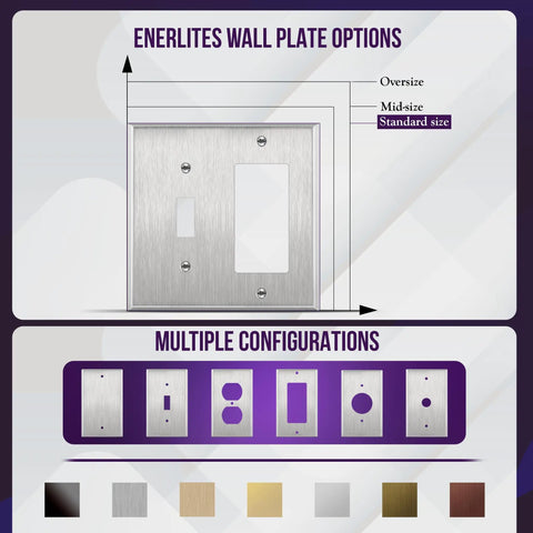 Heavy Duty 2 Gang Toggle Light Switch Decorator Metal Wall Plate 4.50 By 4.57 Inches 430 Stainless Steel Corrosion Resistant UL Listed Silver Finish Built To Last Tough As Nails. 2-gang wall plate with toggle and decorator openings