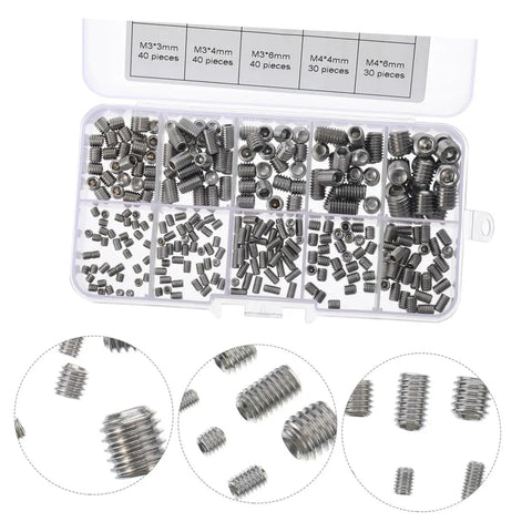 Tough Stuff 300pcs Stainless Steel Allen Head Socket Screw Set Assembly Kit Tools Featuring Oval Cup Point Internal Drive Fasteners For Pro Mechanics And Industrial Jobs Solid Heavy Duty Gear Really Kick Ass Deal For Your Next Gig., assorted M3 and M4 stainless steel socket screws in organizer case