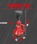 Image of Beefy 5 Ton Screw Jack For Vehicles And Home Projects, Heavy Duty Car Support Jack With Height Adjustable 9.5 To 13.4 Inches, Red, Capacity 10,000 Lbs, Built On A Stable Bell Base For Bridge Stabilization And Pro Level Lifts, showing product dimensions and net weight.