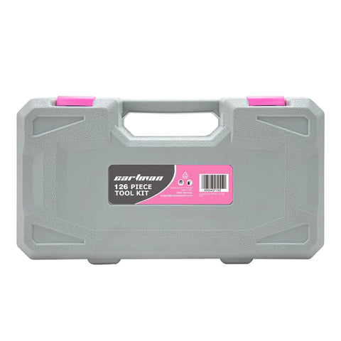 Light Pink Go To Home Tool Set Kit With Storage Case For Easy DIY Fixes Hammer Pliers Screwdrivers Tape Measure And More Chrome Plated Corrosion Resistant Hand Tools Ready To Tackle Small Projects gray case with pink accents