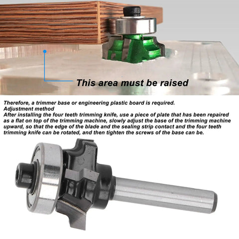 Cool Keenso 4 Flute Solid Carbide Roundover Router Bit showing trimming knife adjustment for wood edging projects.