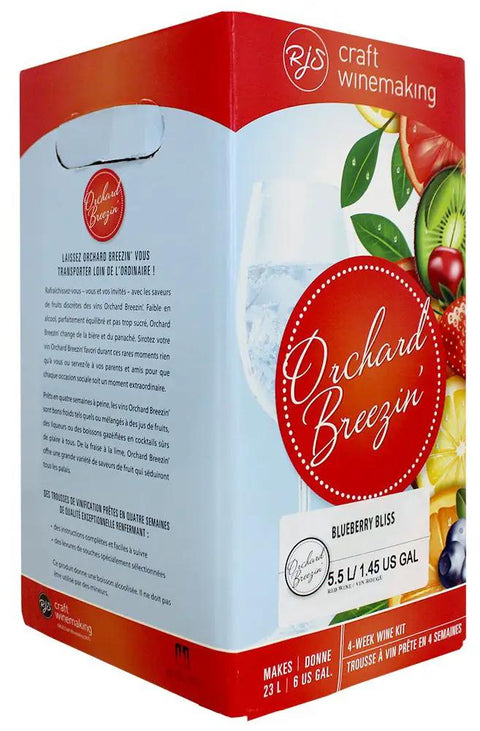 Orchard Breezin Blueberry Bliss Winemaking Kit For 6 Gallons, Easy To Follow Directions, Fresh Blueberry Flavor Box Display