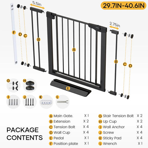 36 Inch Extra Tall Baby Gate For Stairs And Doorways Adjustable 29.7 To 40.6 Inch Wide Pressure Mounted Auto Close Gate For Dogs And Kids