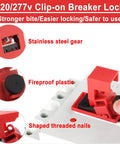 Pro Grade OSHA Lockout Tagout Kit, 19 Piece Electrical Safety Set showing 120/277v clip-on breaker lock with red fireproof plastic