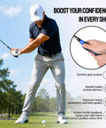 Golfer using Golf Grip Trainer Right Hand With Ergonomic Design to Correct Grip Posture, Blue, on the golf course