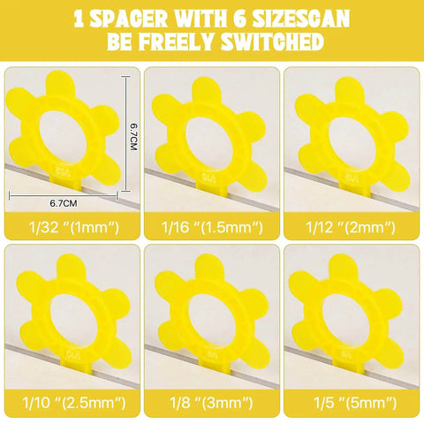 200 Pack 6 In 1 Hexagon Tile Spacers For DIY Pros, 1mm To 5mm Gaps, Large 2.64 Inch Reusable Plastic Tile Leveling Shims
