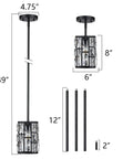 Modern Crystal Pendant Lights 3 Pack Matte Black Finish Hanging Fixtures With Clear Faceted Crystals dimensions and layout