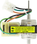 Front view of Condenser Fan Motor Assembly OEM WR60X10168 for GE Refrigerator with wire harness and connector visible.