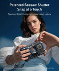 Person using GoPro HERO 9 Through HERO 13 Street Grip Kit Without Metal Rabbit Cage Seesaw Style Camera Grip in action