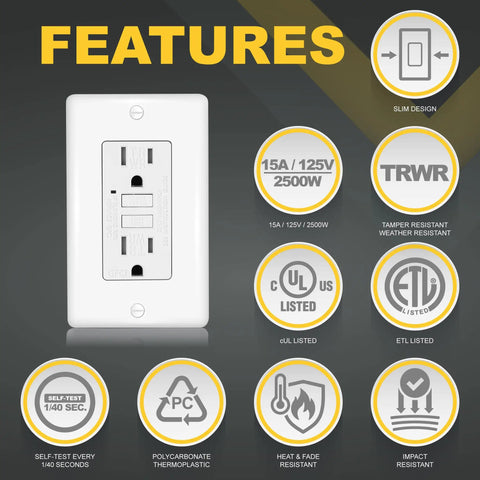10 Pack Outdoor GFCI Outlets With Self Test, Weatherproof Tamper Resistant Duplex Receptacles, ETL Listed, WR TR Ground Fault Circuit Interrupter, Includes Wall Plate, White