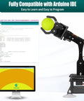 Black Adeept 5-DOF robotic arm kit compatible with Arduino IDE, OLED display, and tutorials