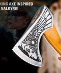 Valkyrie Viking Axe Hatchet With Leather Sheath For Camping And Bushcraft High Carbon 1055 Steel Blade showcasing detailed design