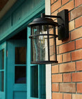 Durable Outdoor Wall Lights For House Exterior Waterproof Sconce With Seeded Glass Shade Anti Rust Black Finish on brick wall