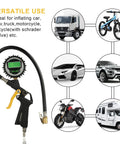 Digital tire inflator with pressure gauge and hose for versatile use in Essential Heavy Duty Compressor Accessory Kit Loaded With A Digital Tire Inflator Sharp Pressure Gauge Blow Gun Hose Fittings Air Nozzles And One Quarter Npt Air Tool Rig For Weekend Garage Projects.