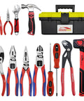 Beefy 12 Piece Hand Tool Set With Toolbox For Home Garage And Diy Includes CRV Pliers Set Precision Wire Cutters Dual Use Screwdrivers Adjustable Wrench Rubber Mallet And Claw Hammer