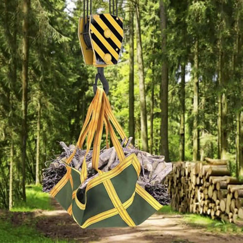 Heavy Duty Canvas Cargo Lifting Net With Reinforced Handles for crane pallet haul outdoors in forest scene