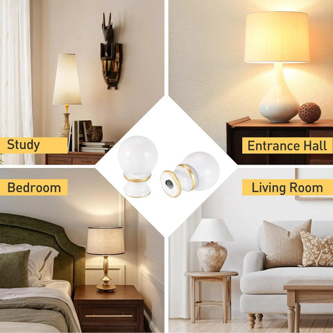2 Pack 1.5 Inch Tall Lamp Finials White And Gold With 1/4-27 Thread Cap Knobs And Cleaning Cloth For Table And Floor Lamps