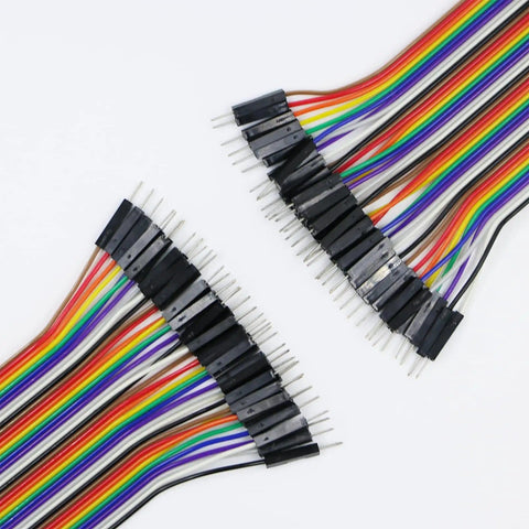 Colorful Breadboard Jumper Wires Kit 120 Pcs 40 Pin Dupont Cables M-F M-M F-F in rainbow colors for Arduino prototyping.