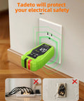 Go-To All In One Circuit Breaker Finder And Outlet Tester With GFCI Detection plugged into wall outlet showing voltage.