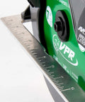 Close-up of 36V MultiVolt 7-1/4 Inch Circular Saw With Torque Boost Technology blade and ruler guide for precise cuts.
