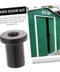 Five Pack Track Spacers For Sliding Barn Doors Replacement Hardware For Connecting Rails And Walls In Garages And Basements Durable And Smooth Finish Spacers For Easy Install Reliable Support And Quiet Clean Look, featuring one black spacer and a green barn door scene.