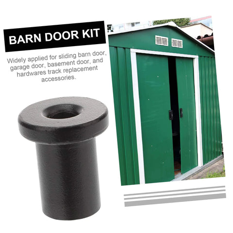 Five Pack Track Spacers For Sliding Barn Doors Replacement Hardware For Connecting Rails And Walls In Garages And Basements Durable And Smooth Finish Spacers For Easy Install Reliable Support And Quiet Clean Look, featuring one black spacer and a green barn door scene.