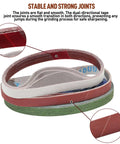 Close-up of 45 Pcs 1/2 Inch By 12 Inch Replacement Sharpening Belt Kit showing assorted grit belts and strong joint detail.