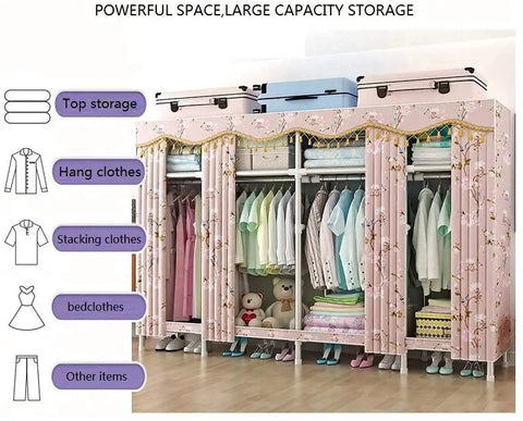 Portable Wardrobe Closet Organizer, 65 x 18 x 65 Inch, Heavy Duty Steel Frame, Breathable Fabric Cover, Hanging Clothes Storage
