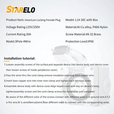 Locking NEMA L14 30C 30 Amp Generator Plug Box Built Tough Twist Lock Connector Outdoor Weatherproof Enclosure 125 250 Volt For Generators And Welding Machines ETL Listed with installation guide