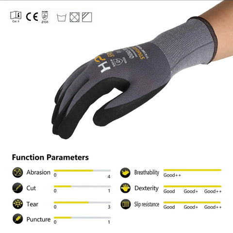 Micro Foam Nitrile Work Gloves With Spandex Liner For Ultra Grip And Breathable Oil Friendly Wear CE Approved 15 Gauge Grey Large