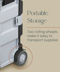 Close-up of Foldable Utility Cart With Canvas Organizer Bag And Removable Saddlebag showing black and grey wheel mechanism.