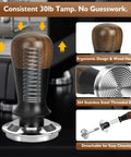 Bad Ass Home Barista Essential Kit Includes 58mm Spring Loaded Tamper, ergonomic wood handle design for easy espresso tamping.