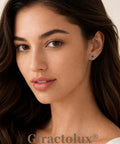 Model wearing Implant Grade G23 Titanium Opal Earrings Screwback Studs with a 5 MM sharp centerpiece.
