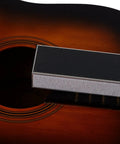 Close-up of 8-inch fret leveling beam on guitar, part of Guitar Fingerboard Luthier Tools Set With 8-Inch Fret Leveling Beam Crowning File Fingerboard Guard Protectors Replacement Sanding Papers And Portable Storage Bag For Bass And Electric Guitars A Handy Pro Gear Kit