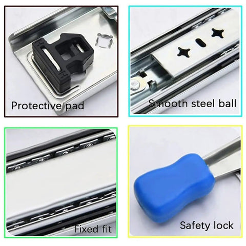 Full Extension Drawer Slides Beefy Heavy Duty Locking Runners With Side Mount Rails Replacement details including safety lock and steel ball