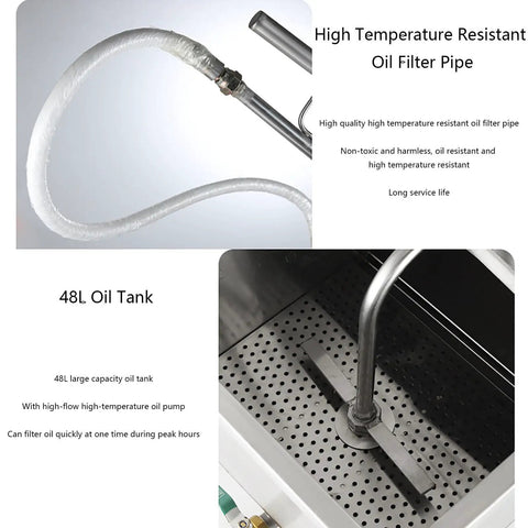 High Temperature Resistant Oil Filter Pipe and 48L Tank of Heavy Duty 550W Commercial Fryer Filter Machine With 65L Capacity Tank.